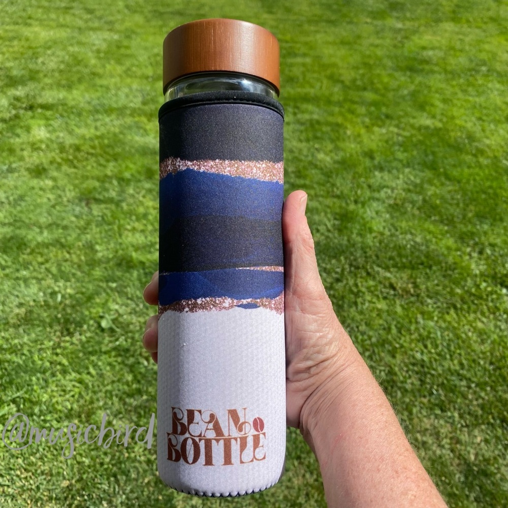 Blue Glitter Marbled Bean Bottle Double Wall Insulated Water Coffee Bottle 18oz